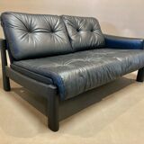 Sofa 5 places modular black leather design 1960