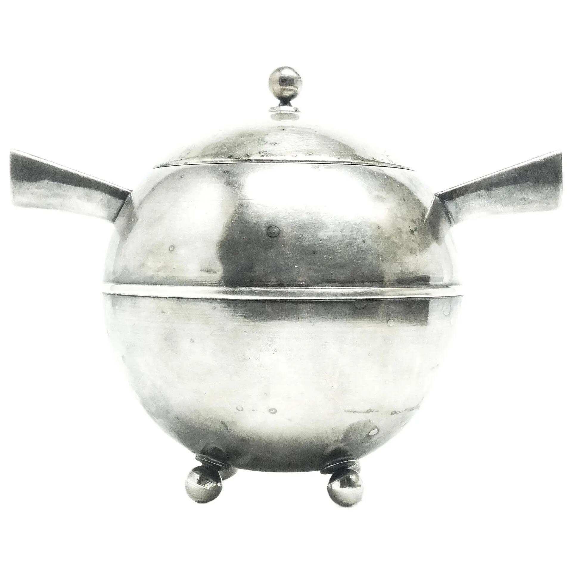 Postmodernist sugar bowl, silver-plated brass, Poland, 1950s