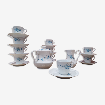 Service à café/thé en porcelaine blanc orné de fleurs bleues Chauvigny FD