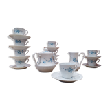 Service à café/thé en porcelaine blanc orné de fleurs bleues Chauvigny FD