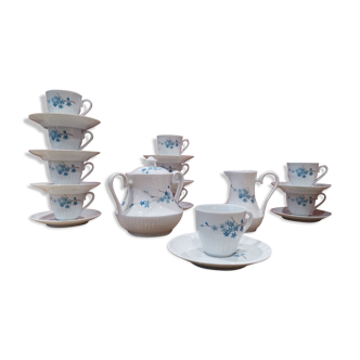 White porcelain coffee/tea set decorated with blue flowers Chauvigny FD