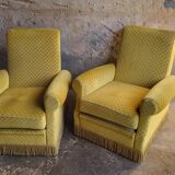Mustard velvet fringed armchair