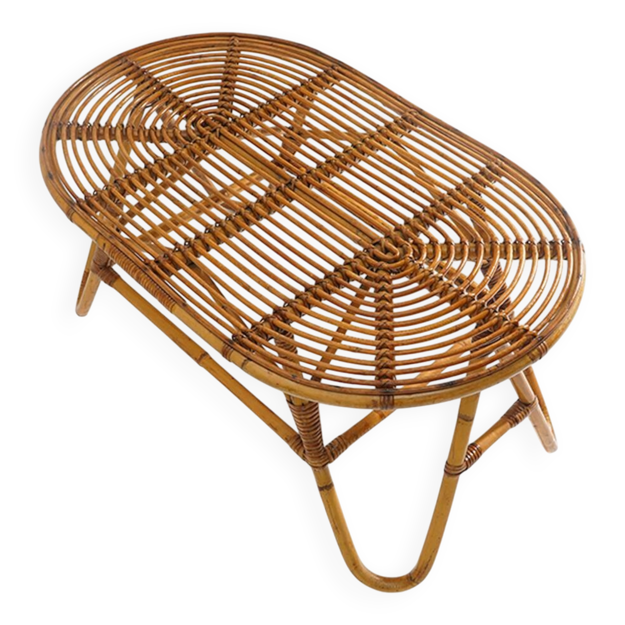 Table basse ovale en osier, années 1950