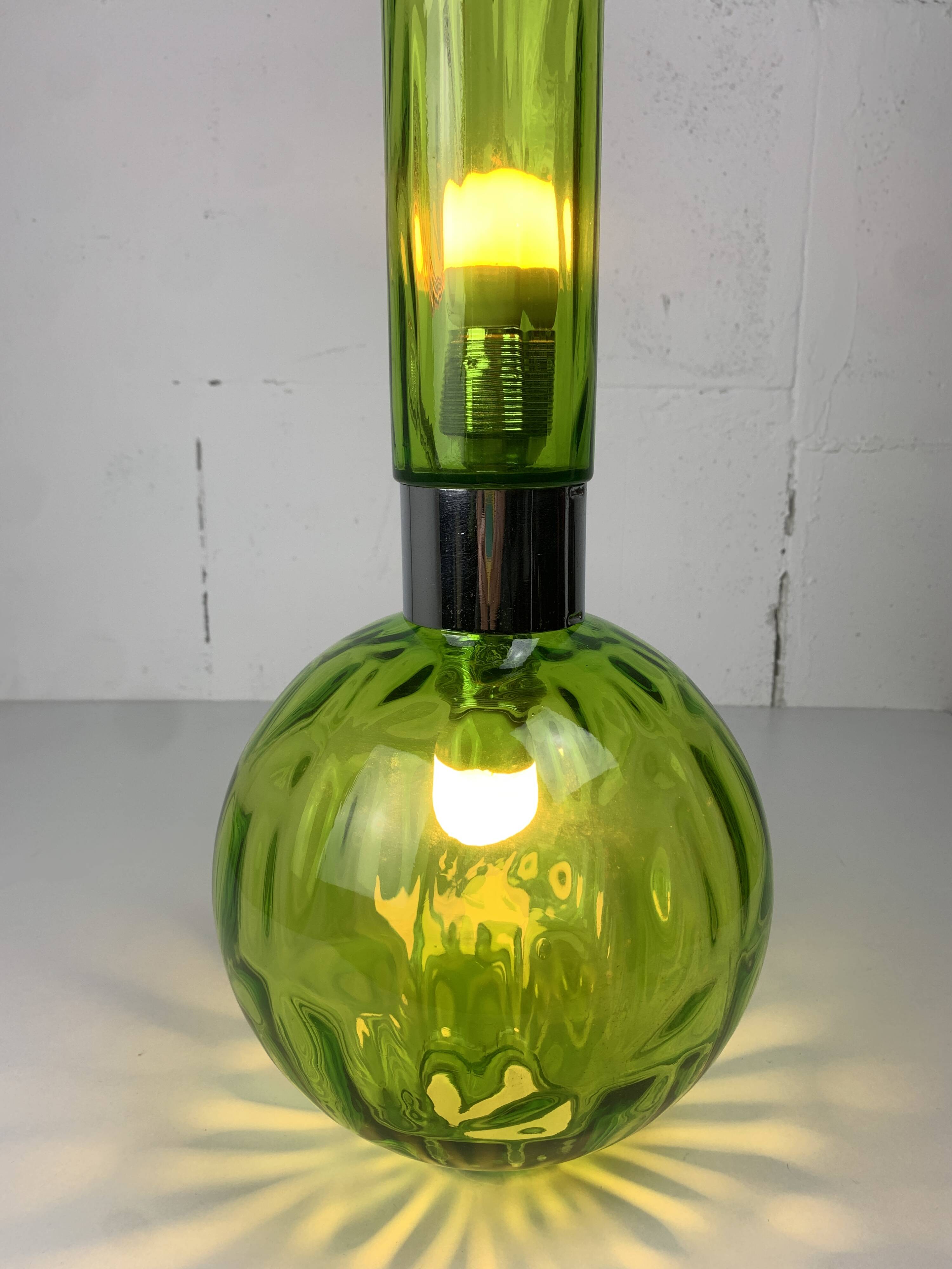 Midcentury extra large green glass tube pendant, Staff Leuchten 1960s-1970s