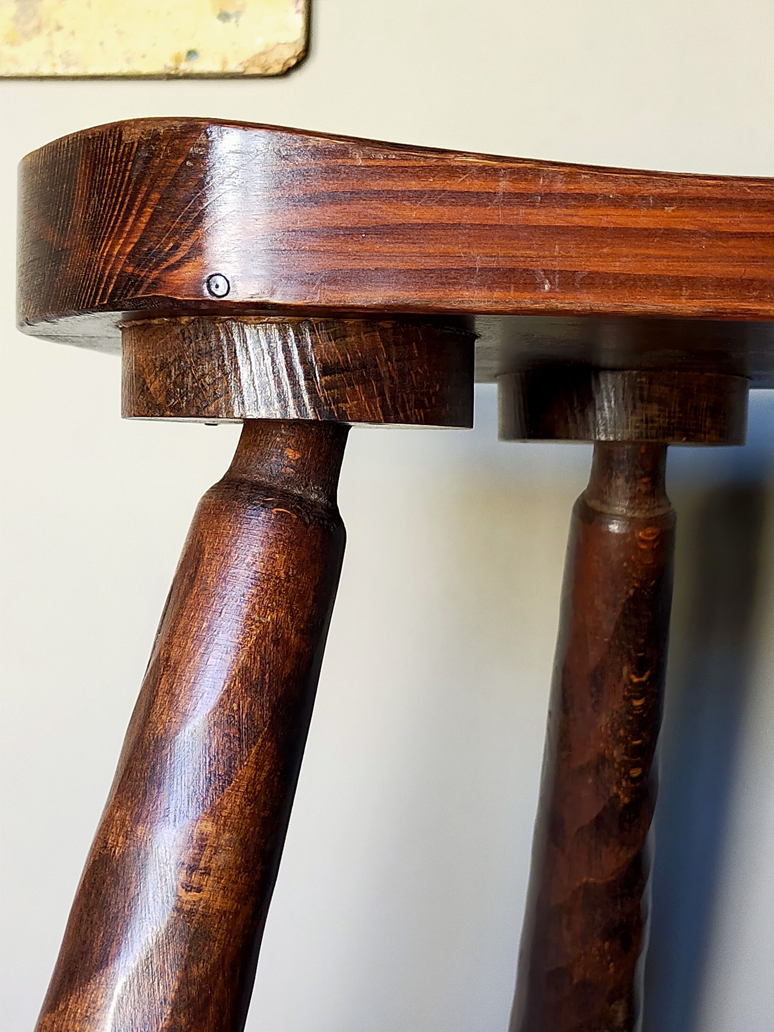 Vintage tripod stool form free feet solid wooden rockets