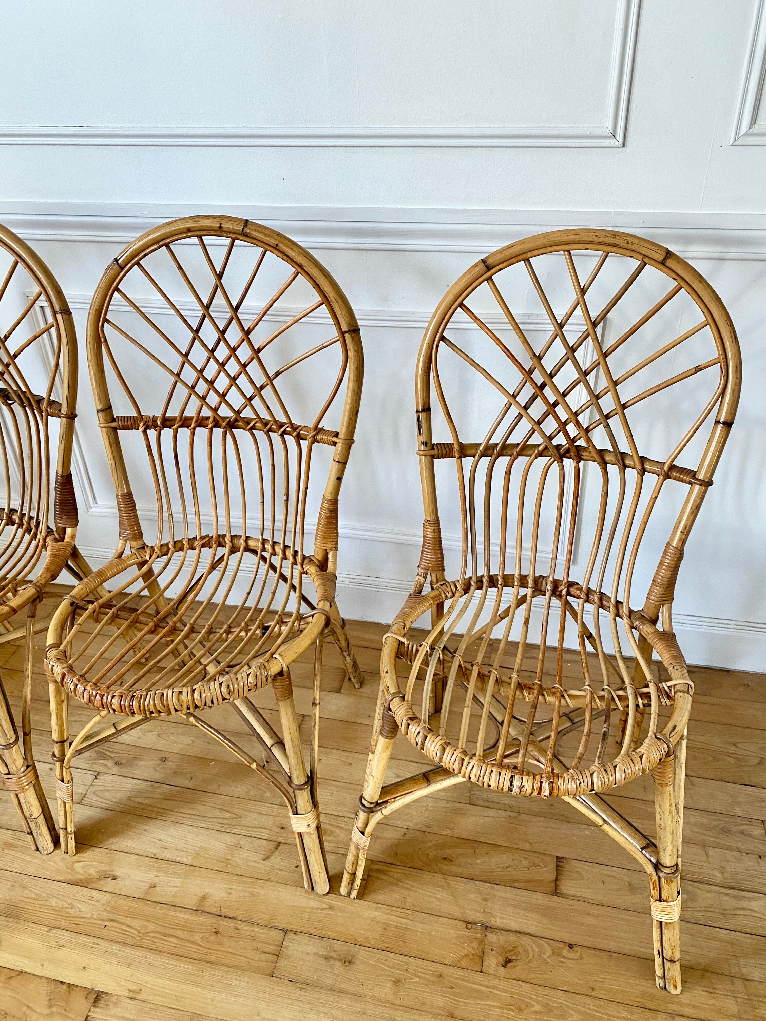 4 vintage rattan chairs