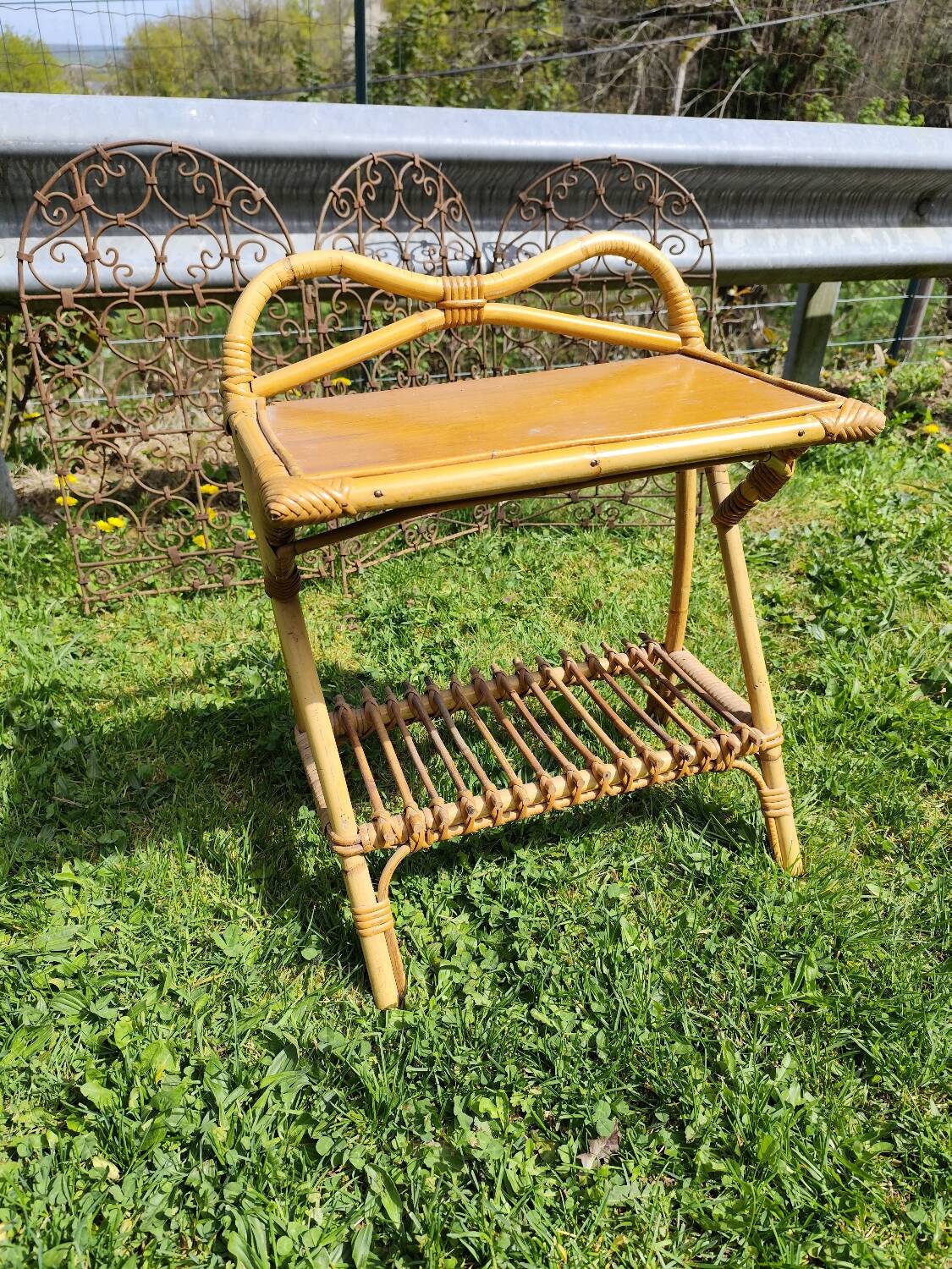Bamboo and rattan bedside table
