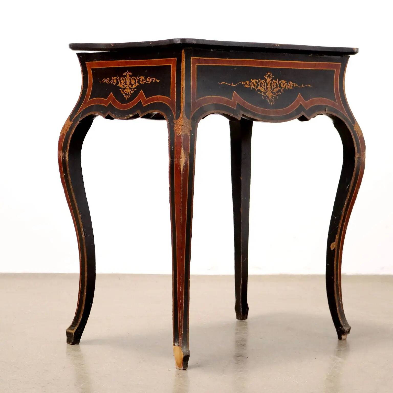 Antique lacquered oak work table, France, 20th century