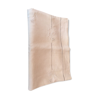 Drap lin ancien brodé main et monogramme t t 226 cm x 324 cm