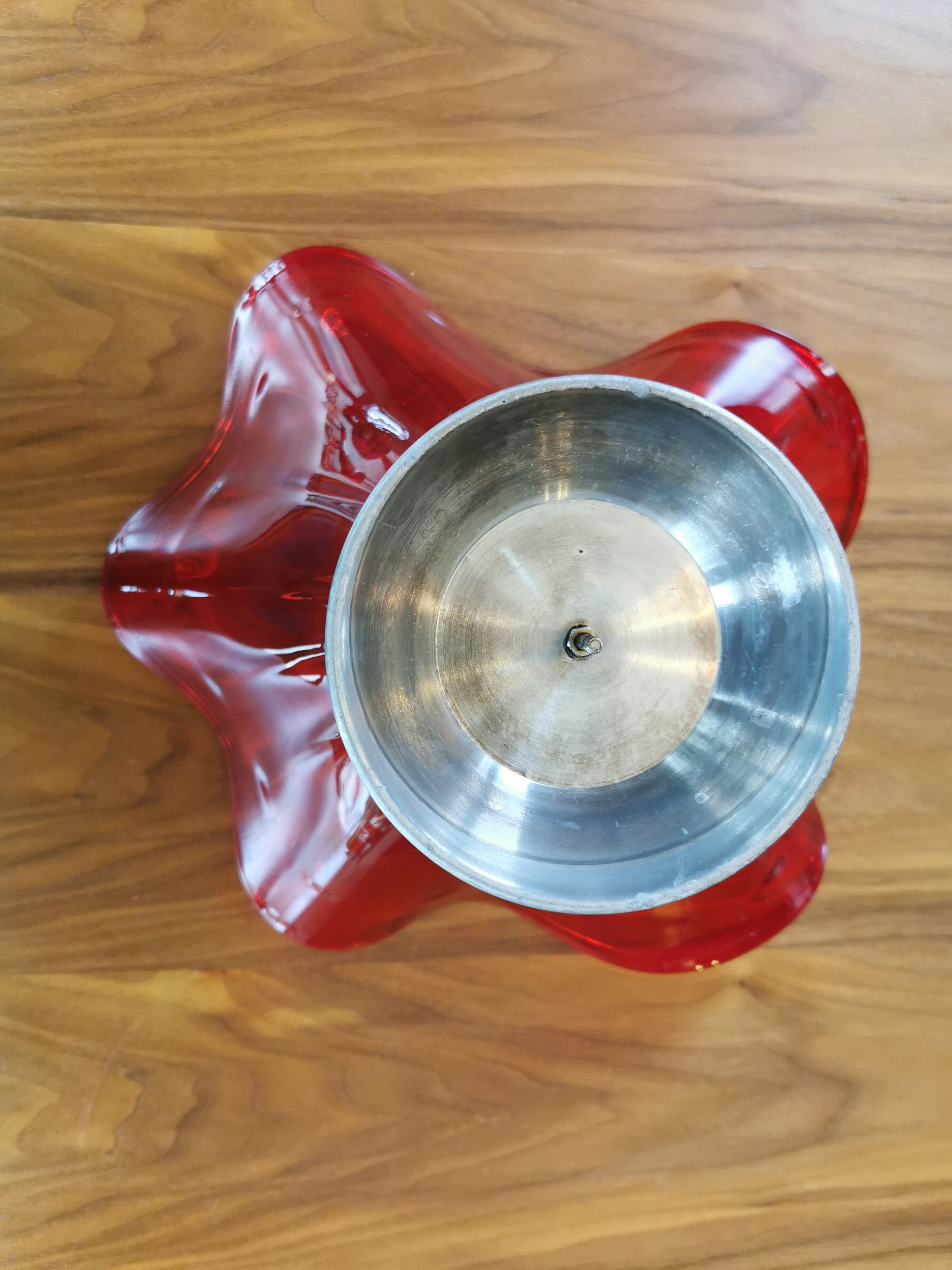 Old vintage tulip basket in 60s red glass