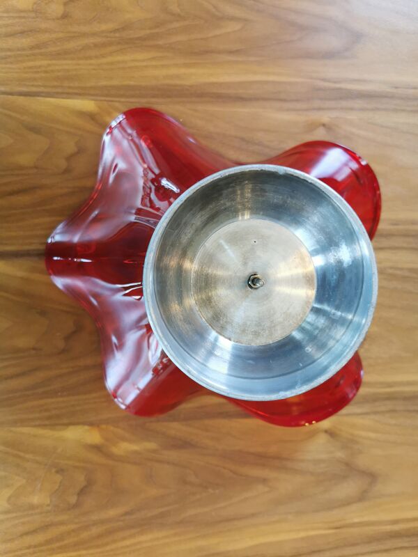 Corbeille tulipe ancienne vintage en verre rouge des années 60