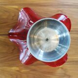 Old vintage tulip basket in 60s red glass