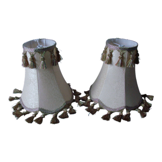 Set of 2 old lampshades in fabric braid and tassel deco retro vintage 26 cm