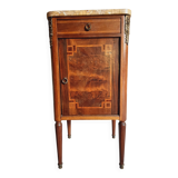 Antique French mahogany and walnut bedside table with marble top