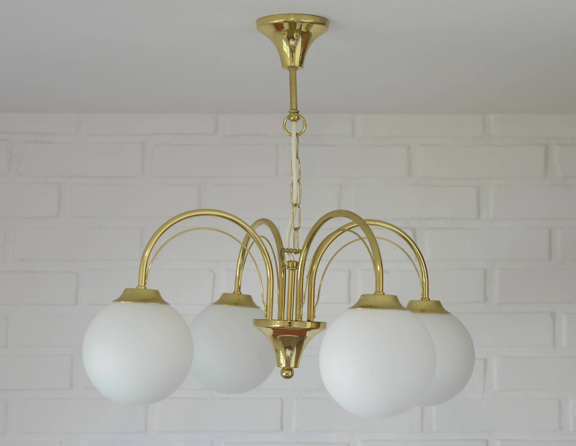 Elegant Gold Vintage Chandelier Mid Century Hollywood Regency Hanging Lamp