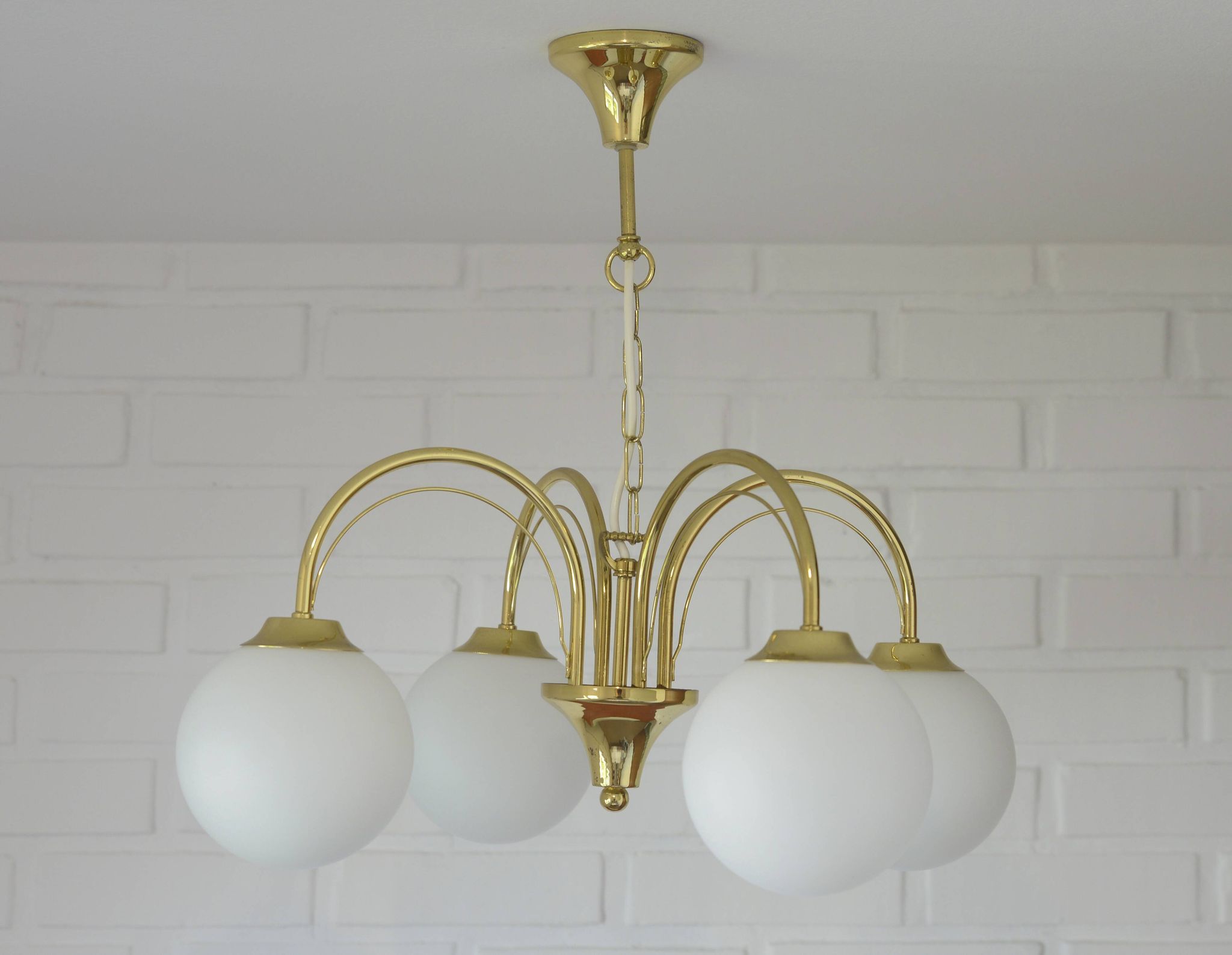 Elegant Gold Vintage Chandelier Mid Century Hollywood Regency Hanging Lamp