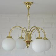 Elegant Gold Vintage Chandelier Mid Century Hollywood Regency Hanging Lamp