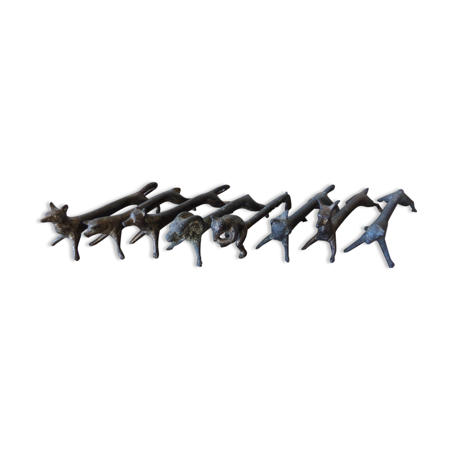 8 antique tin animal knife holders