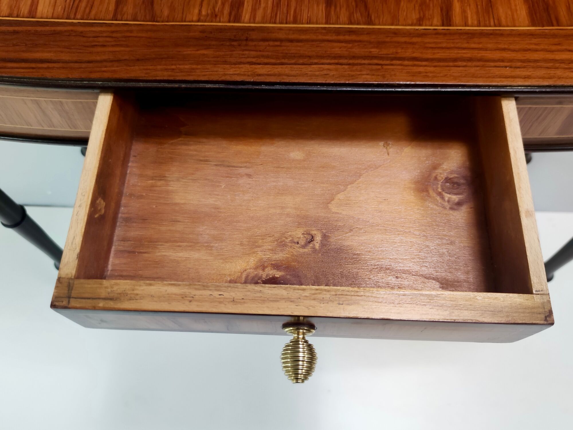Vintage cherrywood and ebonized beech console table with a drawer, italy