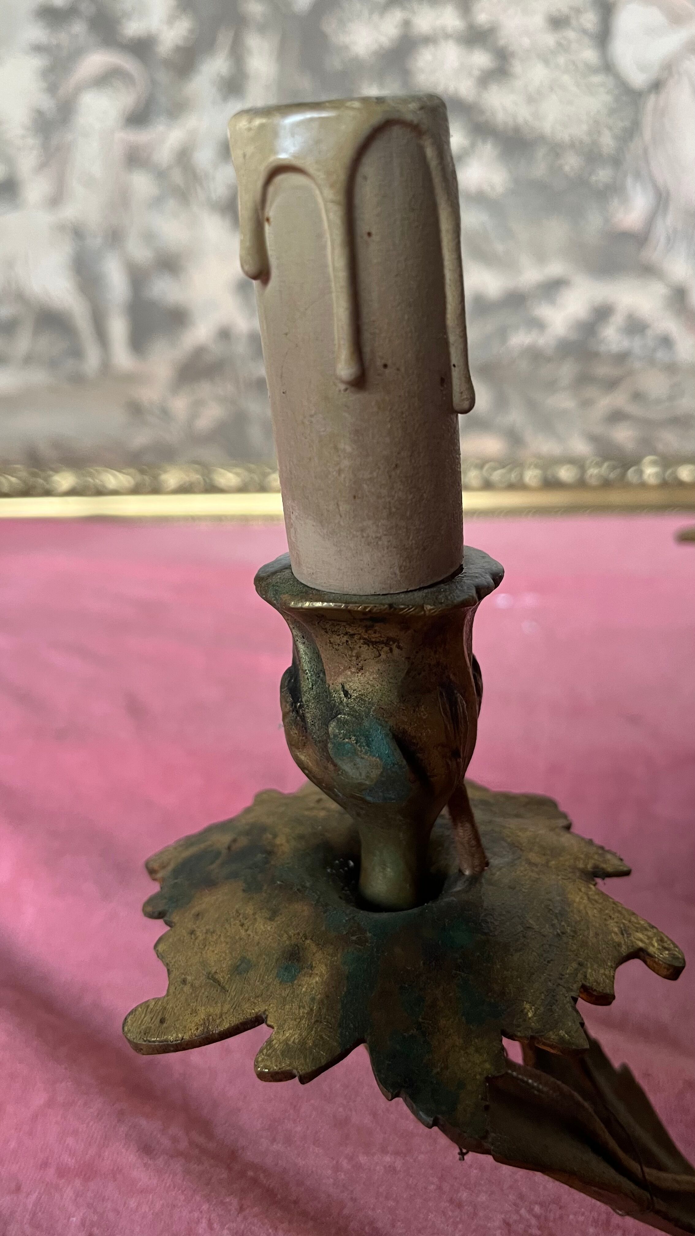 Lustre bronze doré 6 bougies annees 100