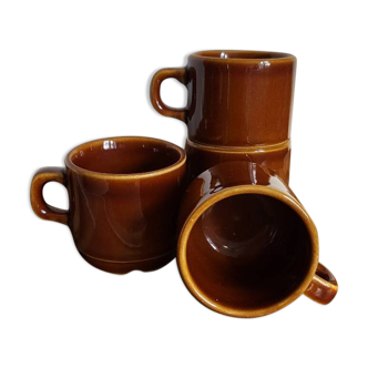 Set of 4 brown ceramic mugs