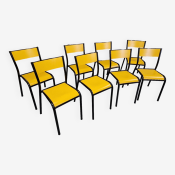 Lot de 8 chaises jaunes mullca 510