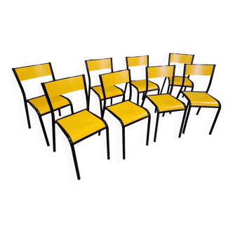 Set of 8 yellow mullca 510 chairs