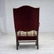 1950s, Danish wingback armchair, wool fabric, red furniture velour.
