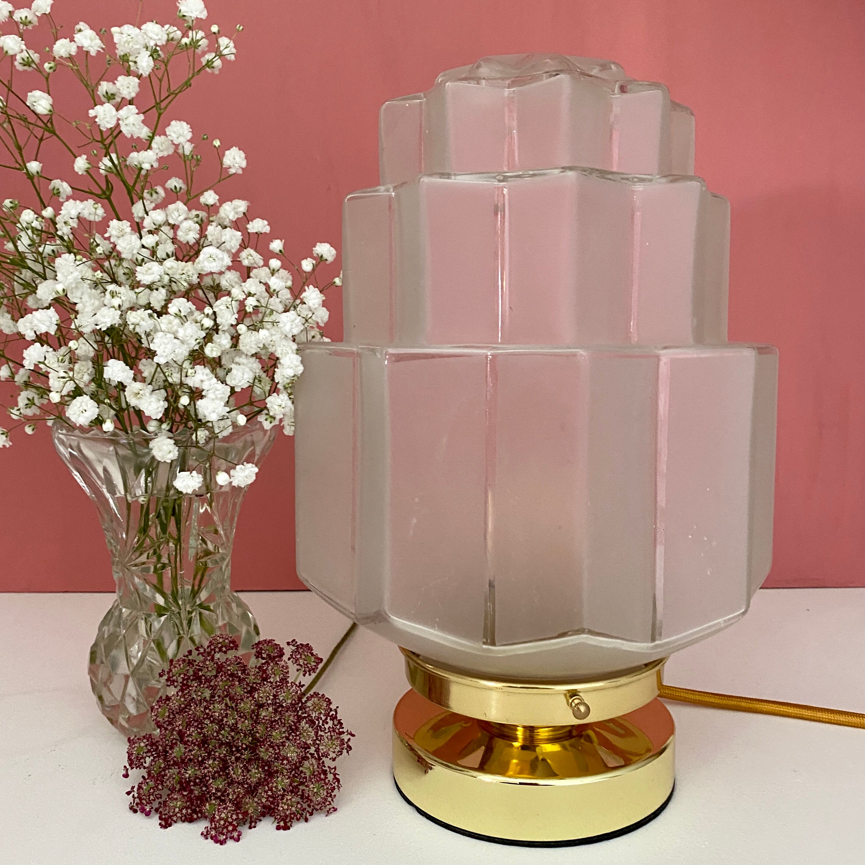 Table lamp globe building vintage art deco