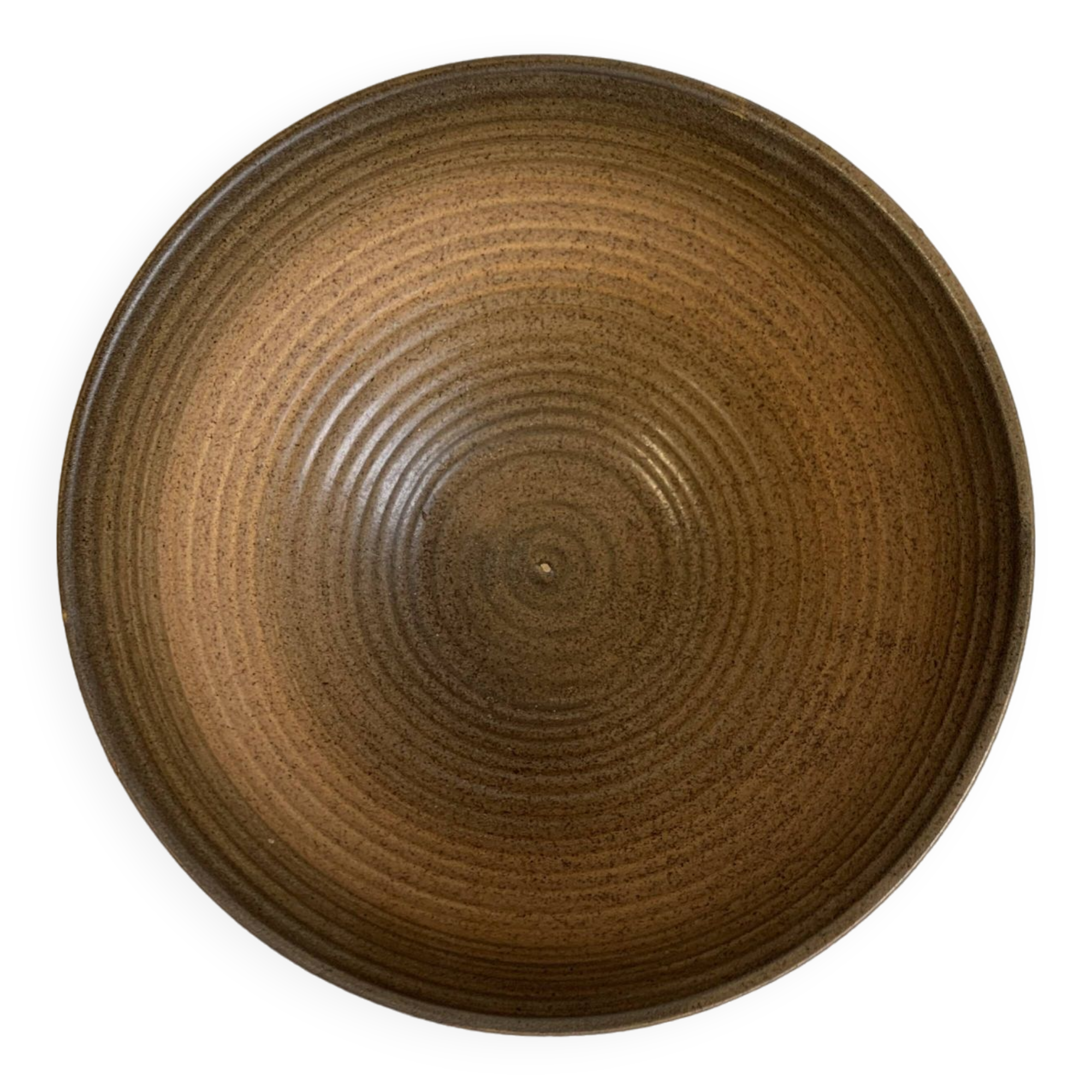 Large Longchamp glazed stoneware salad bowl, dating from the 1970s, in brown tones