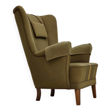1960s, Danish highback armchair, original green furniture wool.