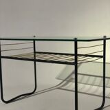 Vintage coffee table 1960 - scoubidou, black tubular metal and glass top