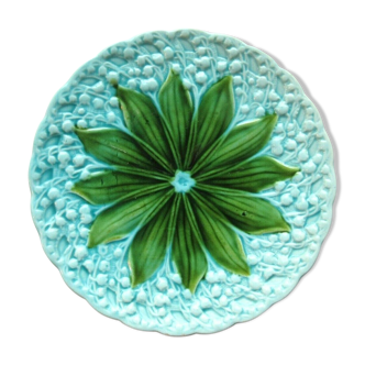 Art Nouveau dabbling plate, signed SMF Schramberg: Muguet blue background, 6 available