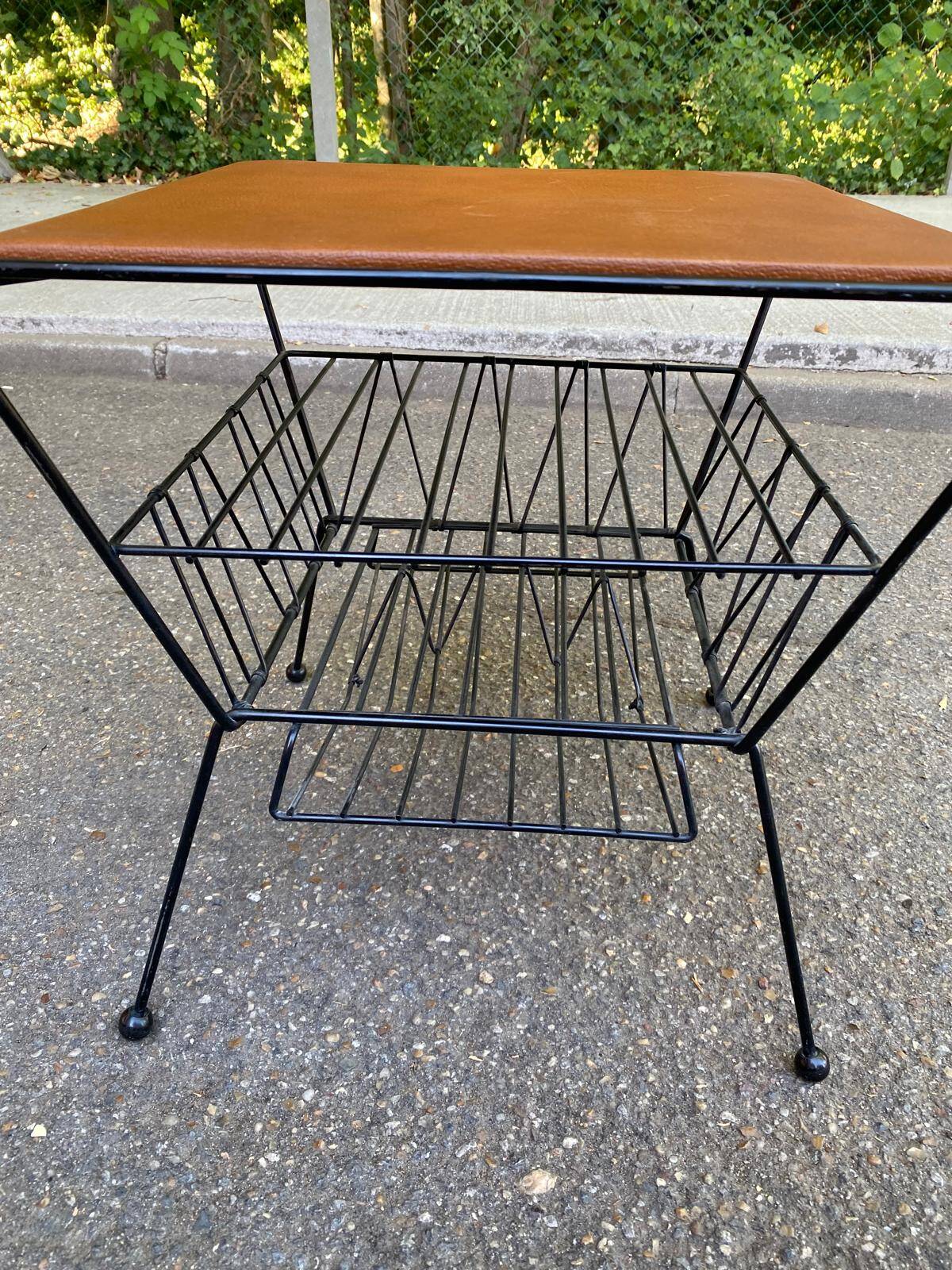 Vintage atomic mid-century modern side table magazine rack