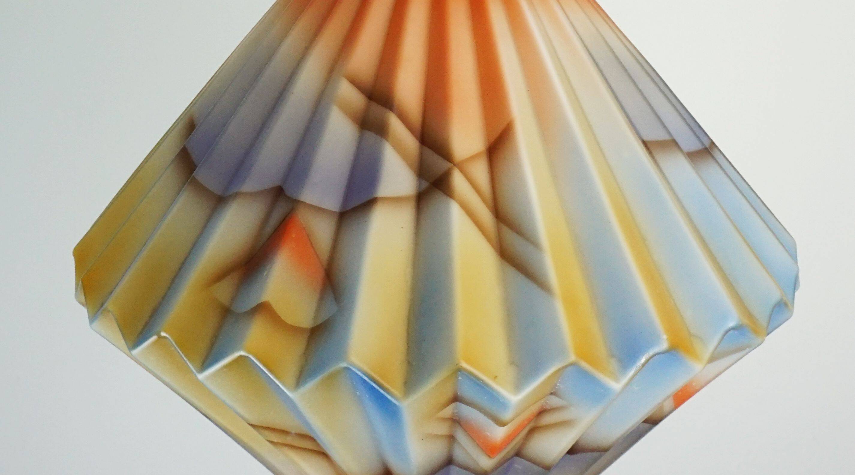 art déco glass PENDANT LIGHT airbrush pleated shape avantgarde design