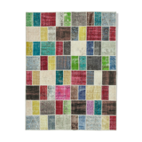 Handwoven oriental overdyed 177 cm x 229 cm multicolor patchwork carpet