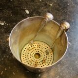 Silver metal ice bucket with 2 ice cube tongs