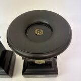 Set of 2 antique black marble candle stands, 1930's Art deco