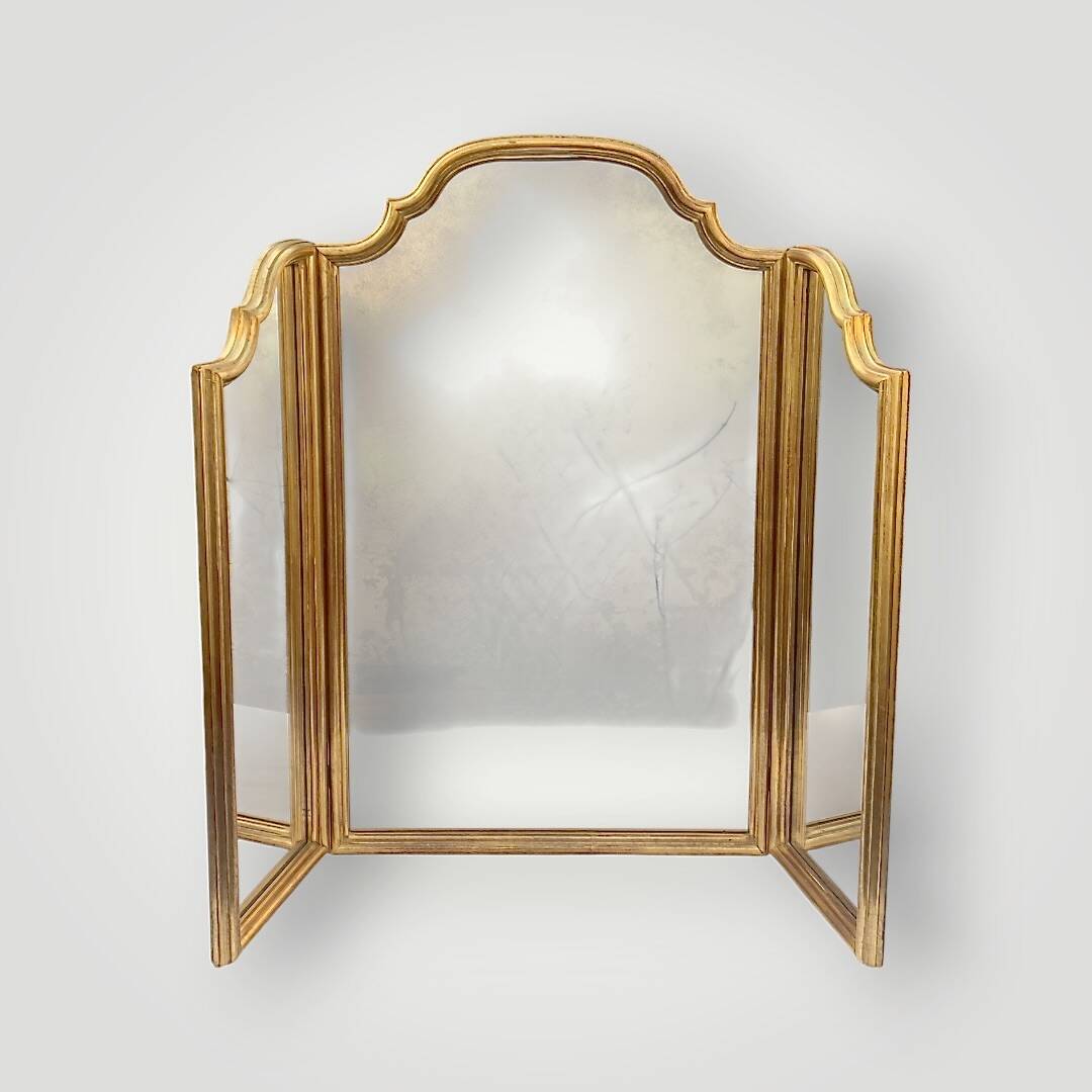 Large vintage triptych mirror in gilded wood, Deknudt - 81 x 100 cm