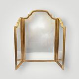 Large vintage triptych mirror in gilded wood, Deknudt - 81 x 100 cm