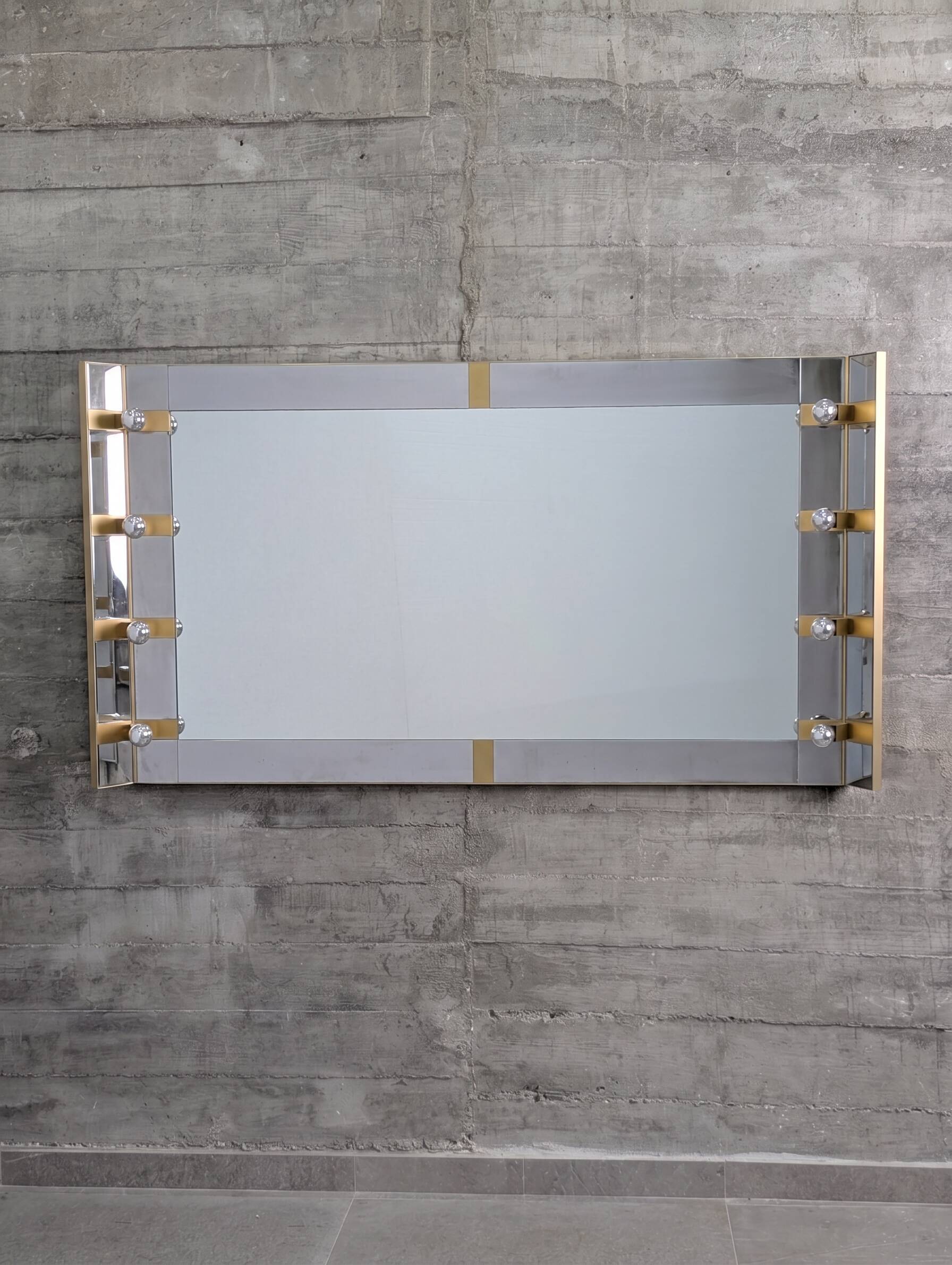 Illuminated dressing room mirror by Gaetano Sciolari in chrome and brass, Italy, 1970s