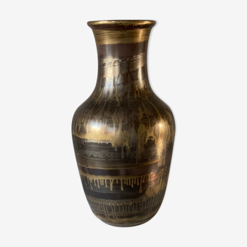 Vase en céramique métallescente or et marron art déco de l. brisdoux