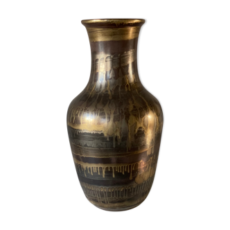 Vase in metallescent ceramic gold and brown art deco by l. brisdoux