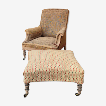 Napoleon III armchair with its 4 original castors - its footrest