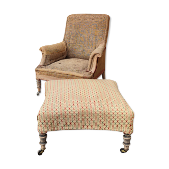 Fauteuil Napoléon III avec ses 4 roulettes & son repose pieds