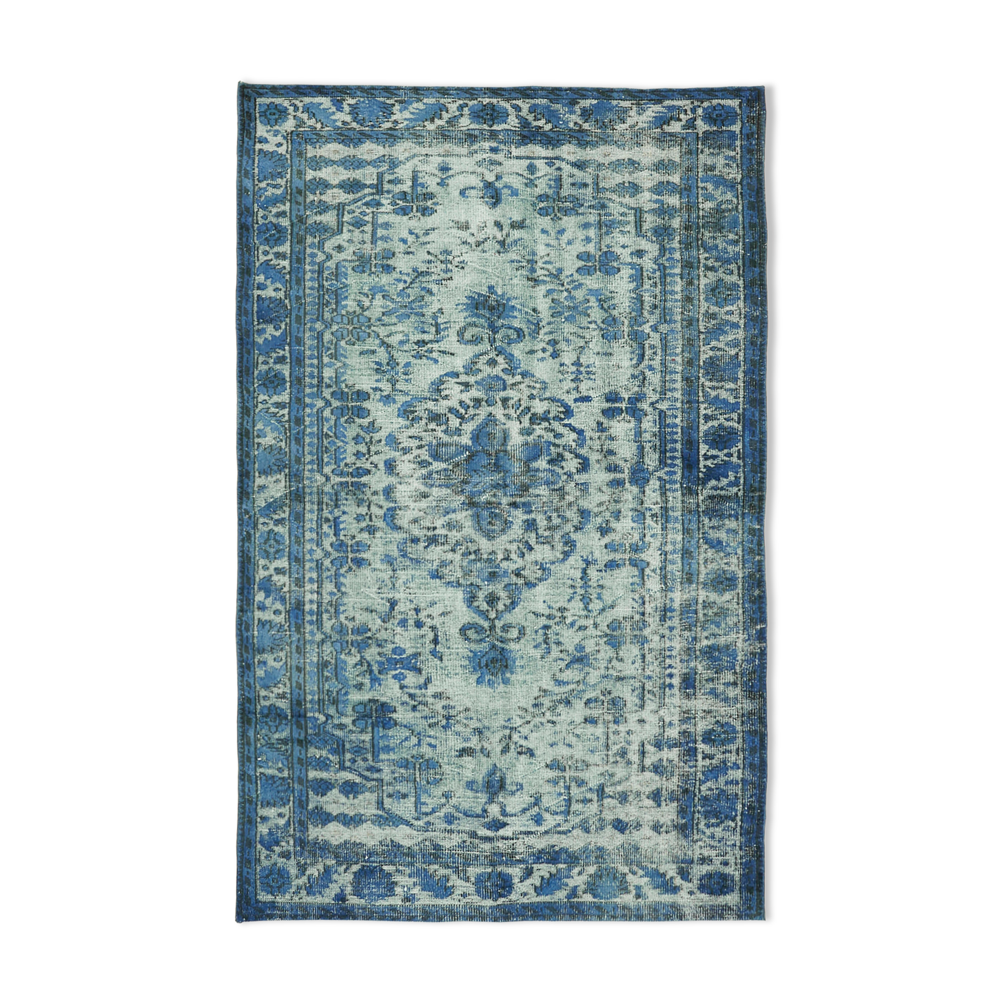 Hand-knotted vintage anatolian 1980s 173 cm x 268 cm blue rug