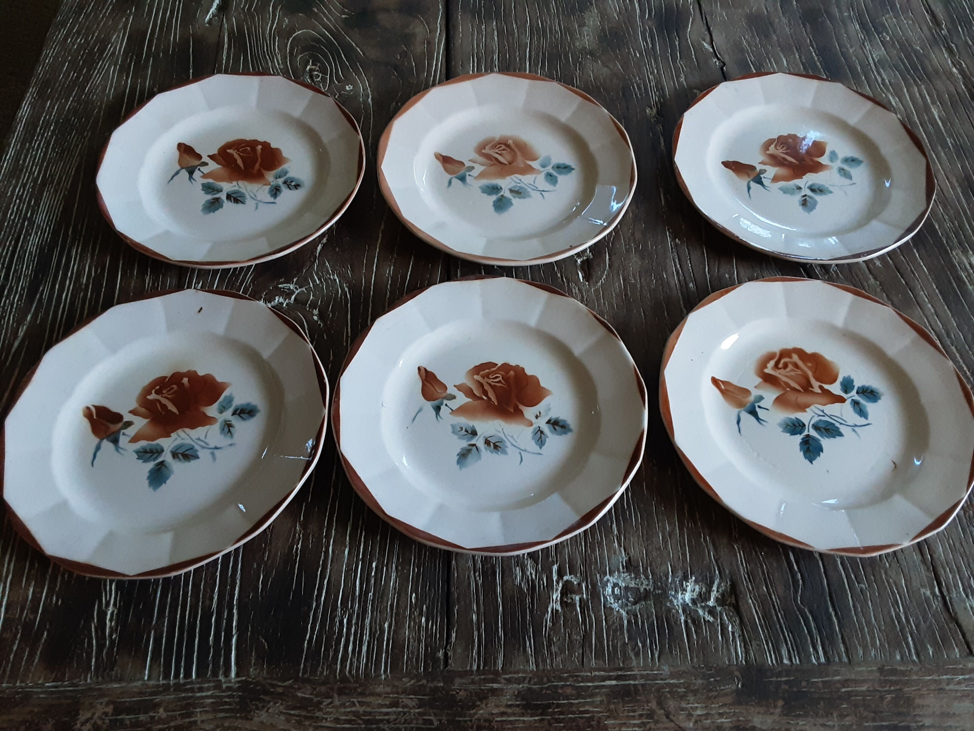 Set of 6 old dessert plates Digoin sarreguemines