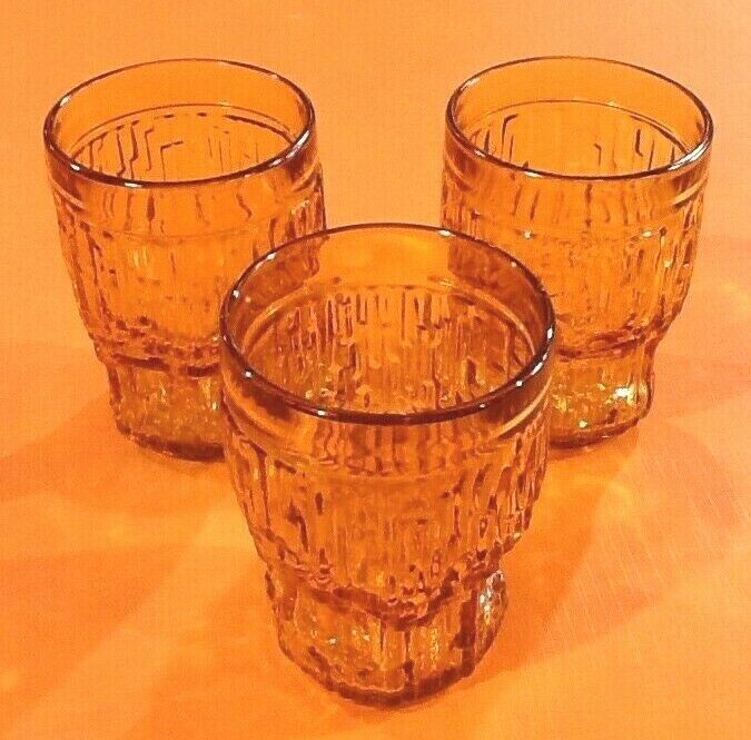 1960s 3 water glasses embossed texture Amber color Baptistin Caracous