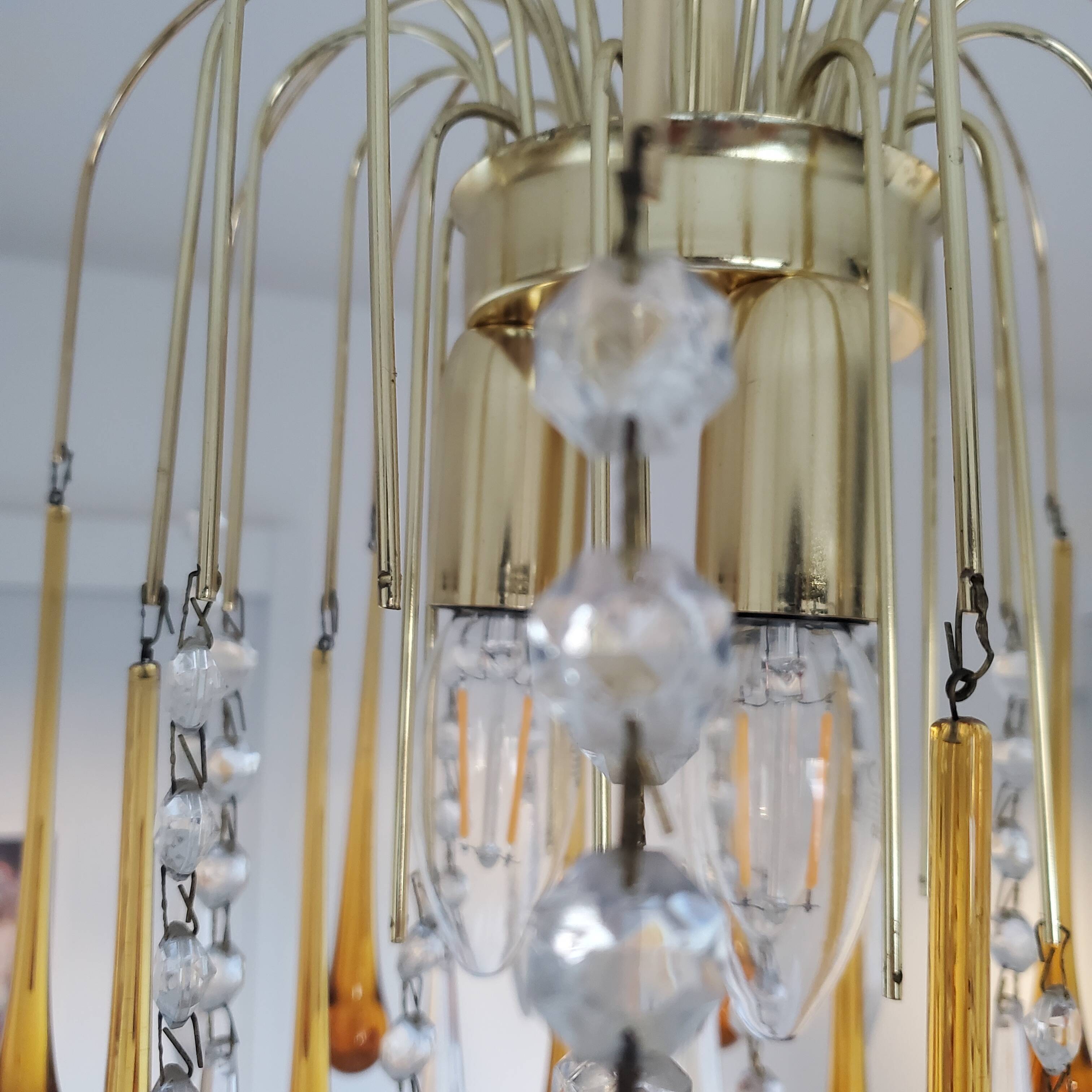 Amber waterfall chandelier made of Murano glass