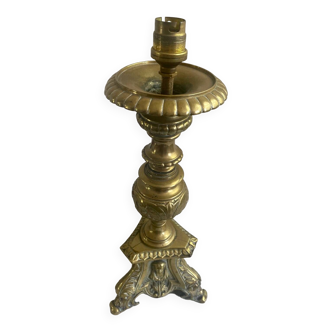 Pied de lampe pique cierge en bronze